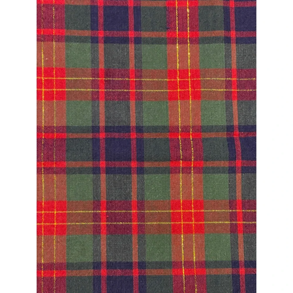 Sam Hedaya Oval Plaid Tablecloth Red Green Gold Metallic Holiday Christmas 60x80